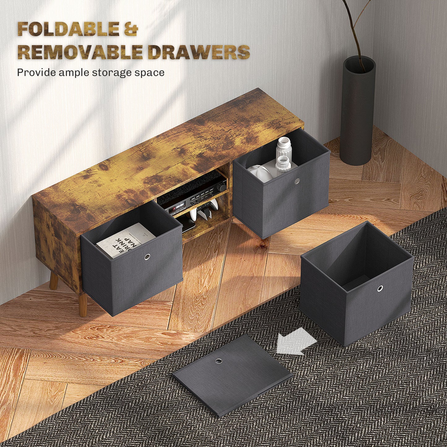 HOMCOM TV Cabinet Stand Unit for TVs up to 50'' with Foldable Drawers, Entertainment Centre for Living Room Rustic Brown--ChewyGames-ChewyGames