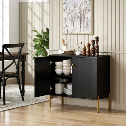 HOMCOM Sideboard Buffet Cabinet, Coffee Bar Cabinet with Fluted Doors and Adjustable Shelf, Black