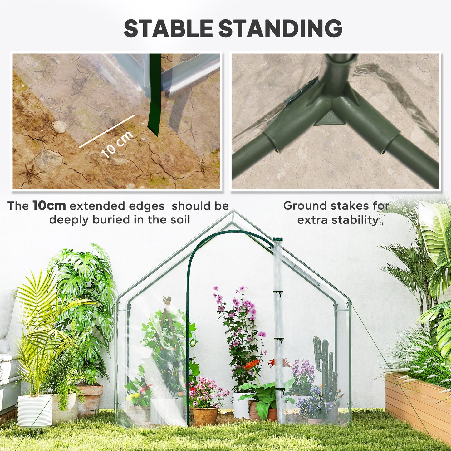Outsunny Walk In Tomato Greenhouse Garden Outdoor Mini Greenhouse Flower Planter Steel Frame with Zipped Door & Window, PVC Cover, 180 x 100 x 168CM, Clear