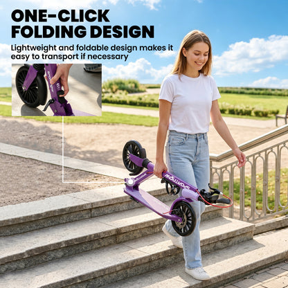 SPORTNOW Foldable Kick Scooter with Height Adjustable Handlebar, One-click Folding Adult Scooters with 200 mm Big Wheels, Purple