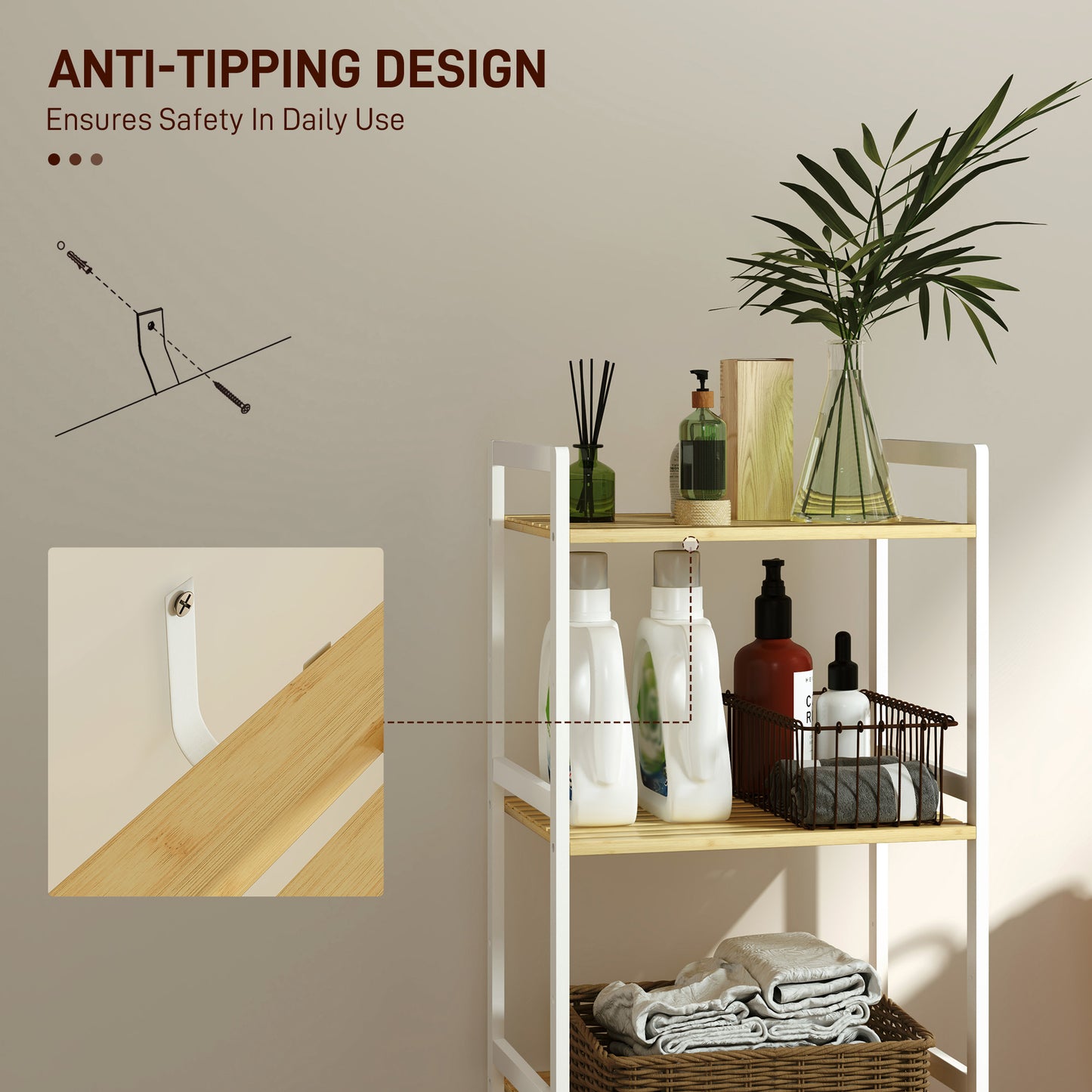 HOMCOM Three-Tier Bamboo Adjustable Shelf Storage Unit