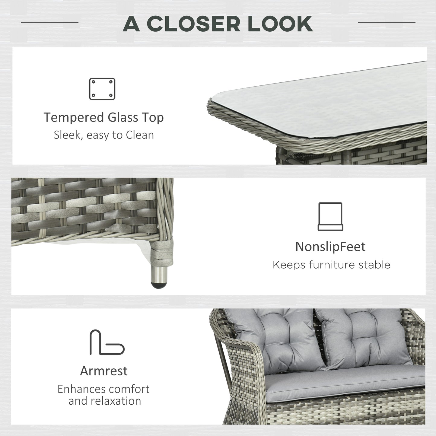 Outsunny Four-Piece Rattan Set, with Glass-Top Table - Grey--ChewyGames-ChewyGames
