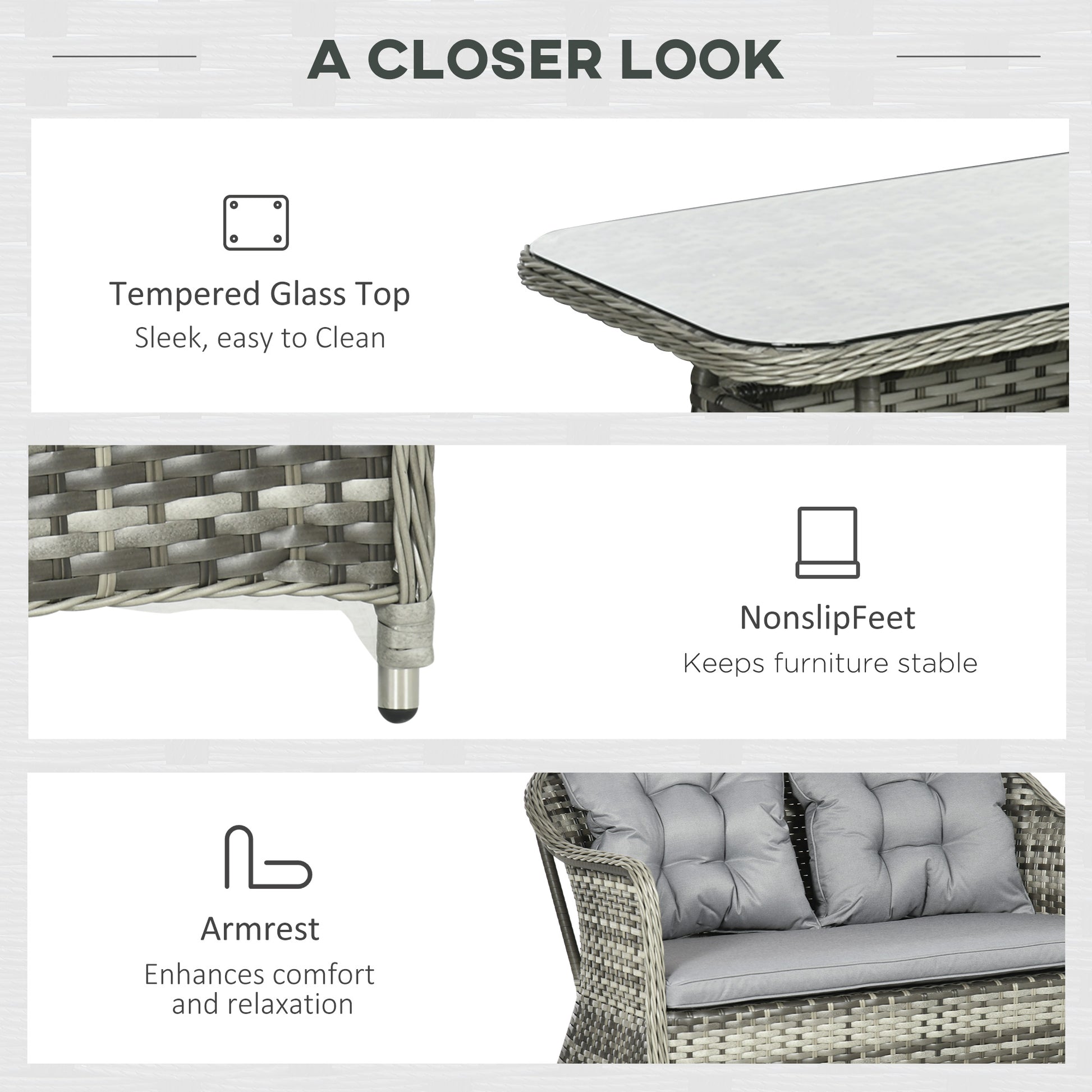 Outsunny Four-Piece Rattan Set, with Glass-Top Table - Grey--ChewyGames-ChewyGames