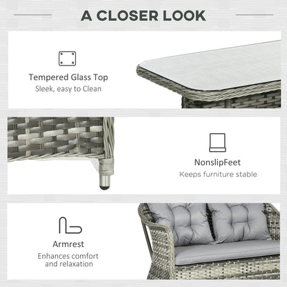 Outsunny Four-Piece Rattan Set, with Glass-Top Table - Grey--ChewyGames-ChewyGames