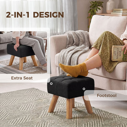HOMCOM Linen-Look Square Padded Footstool - Black