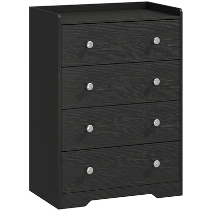 HOMCOM 4 Drawer Chest of Drawers, Modern Dresser for Bedroom, Storage Cabinet for Living Room Entryway, Black Wood Effect