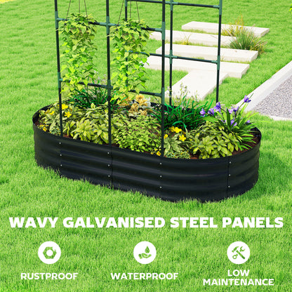 Outsunny Galvanised Raised Garden Bed with Arched Trellis, 5 x 3 x 6ft Metal Raised Bed for Garden with Open Bottom, Dark Grey