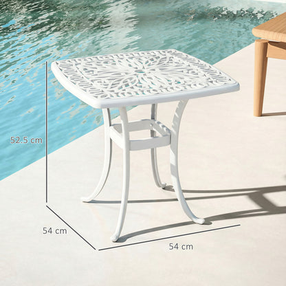 Outsunny Outdoor Garden Table with 38mm Dia. Umbrella Hole, Cast Aluminium Patio End Table with Anti-slip Foot Pads for Garden