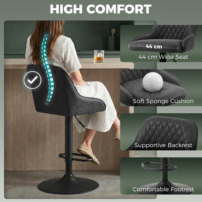 HOMCOM Bar Stools Adjustable Swivel Kitchen Chairs with Backrest Set of 2 for Kitchen Island Black