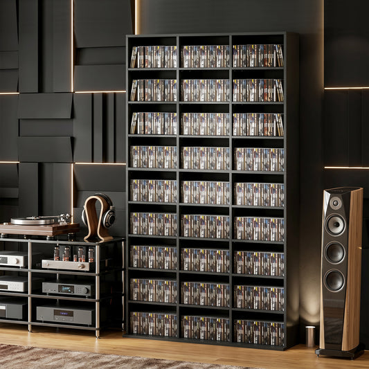 HOMCOM 835 CD/500 DVD Storage Unit, Blu-ray Media Storage Shelf with 27 Compartments and 21 Adjustable Shelves, Black
