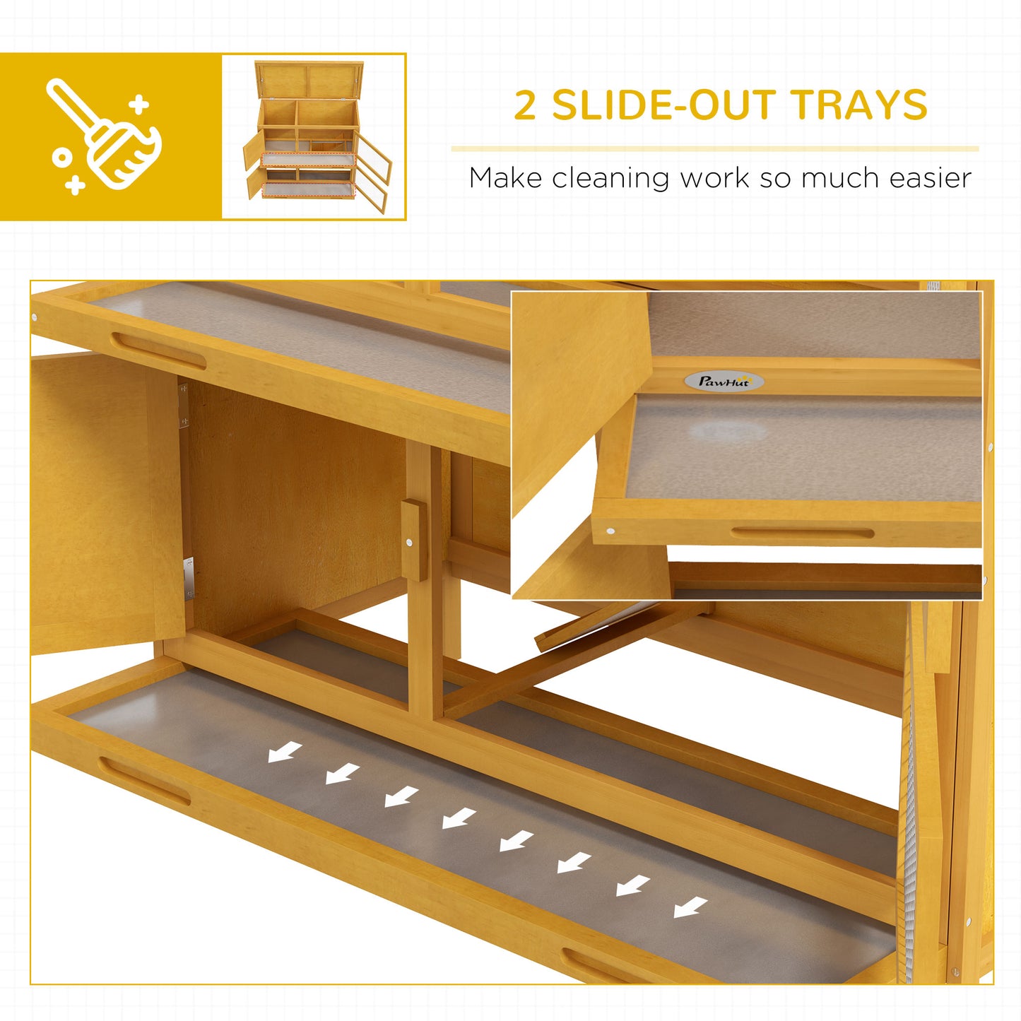 PawHut Double Decker Rabbit Hutch 2 Tier Guinea Pig House Pet Cage Outdoor with Sliding-out Tray, 97 x 44 x 91cm, Yellow