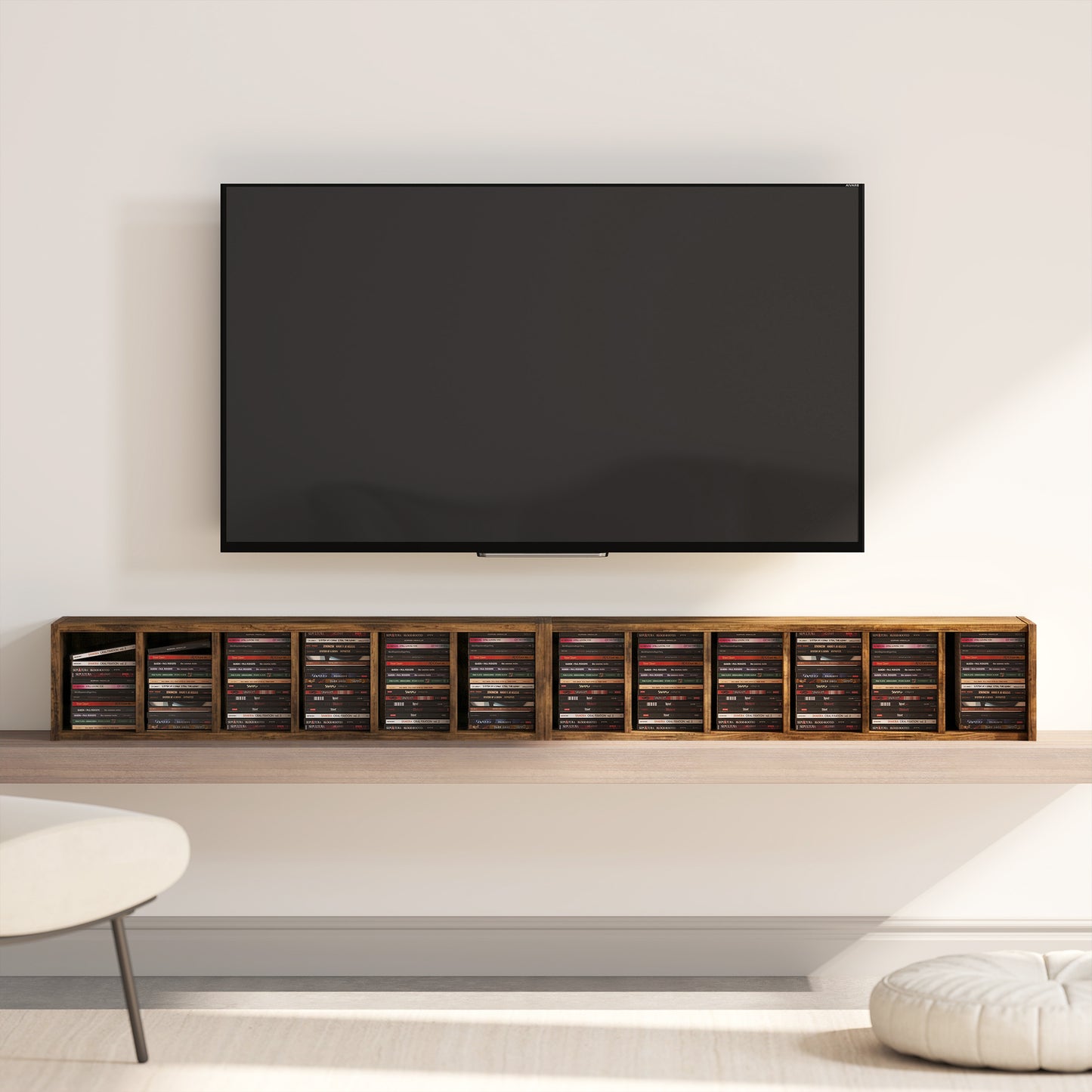 HOMCOM Set of 2 CD Media Display Shelf Unit Tower Rack with Adjustable Shelves, Rustic Brown