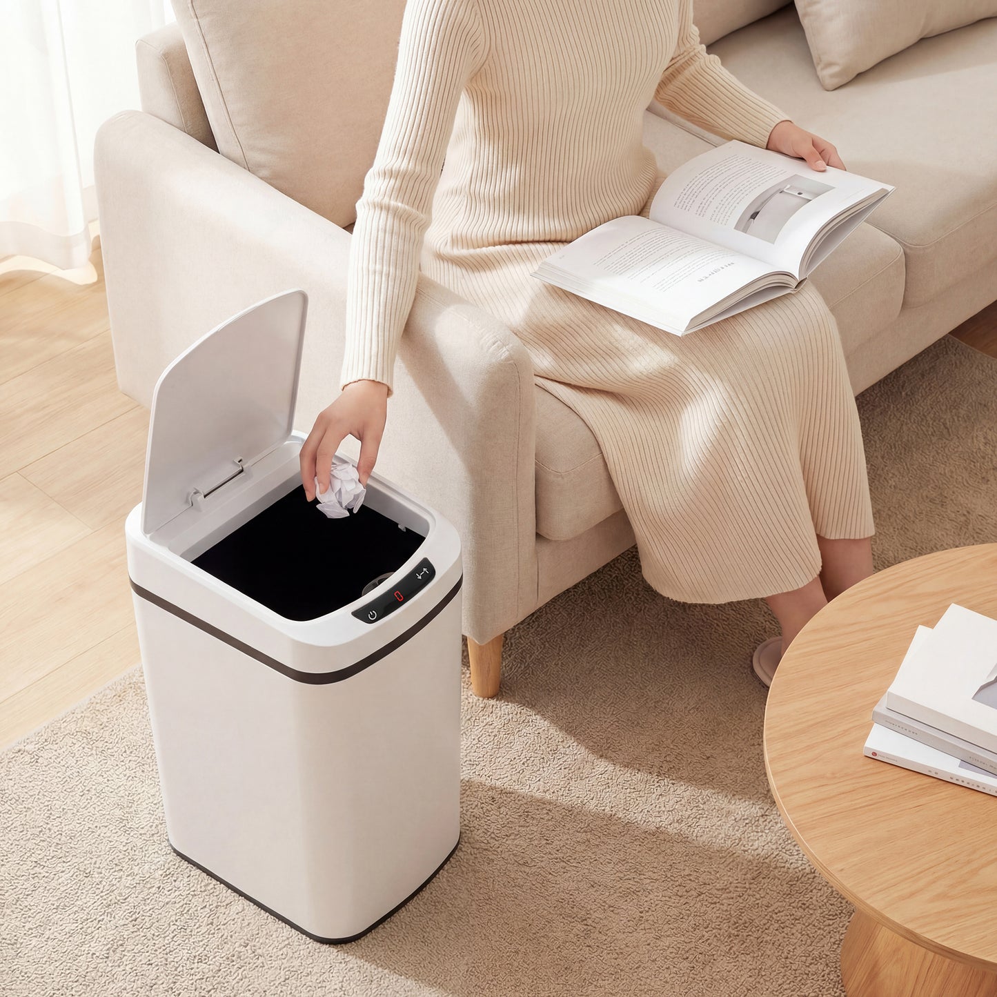 HOMCOM 12L Sensor Bin, Automatic Touchless Motion Sensor Kitchen Bin with Fingerprint Resistant Stainless Steel, White