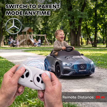 AIYAPLAY Licensed Mercedes AMG Kids Electric Car, 12V Ride On Car with Dual Motors, Remote Control for 3-6 Years, Grey