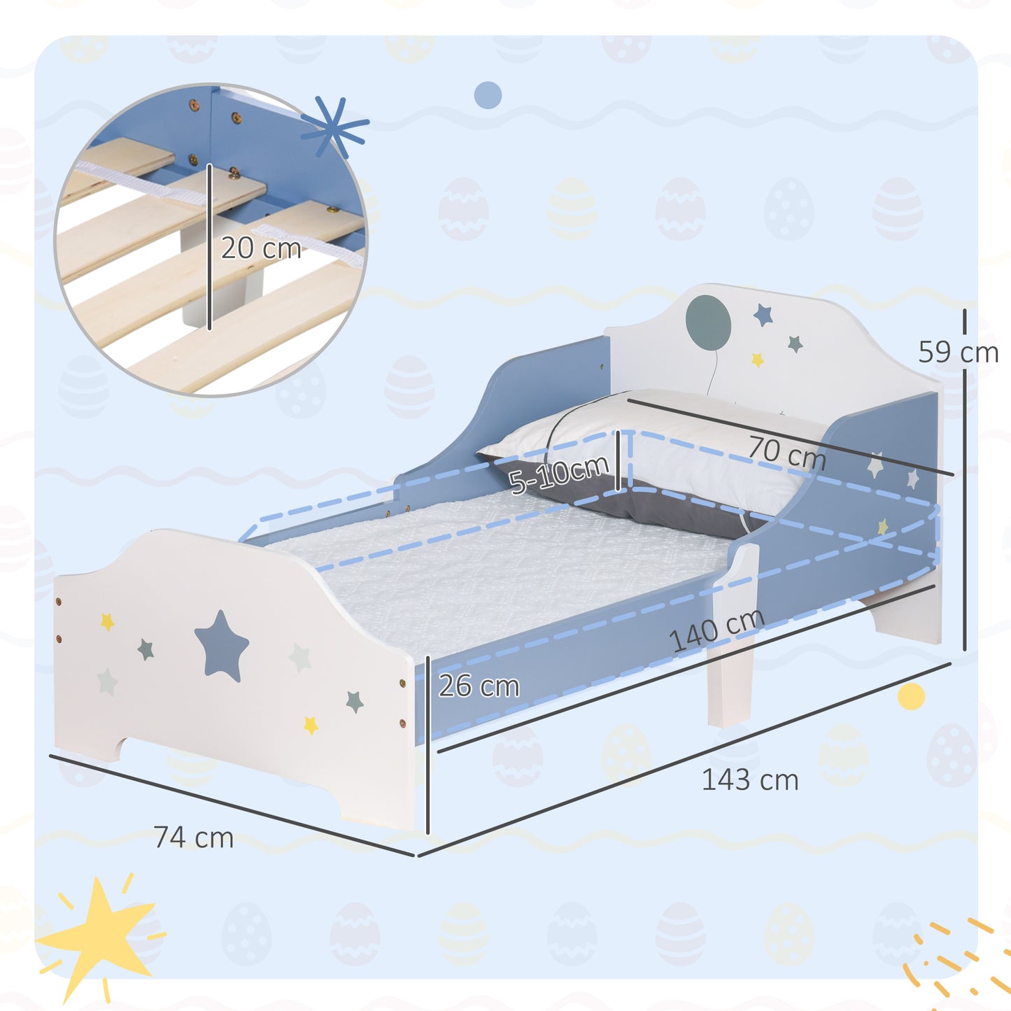 HOMCOM Toddler Bed Frame, Kids Bedroom Furniture for Boys Girls with Safe Guardrails, Low Junior Blue