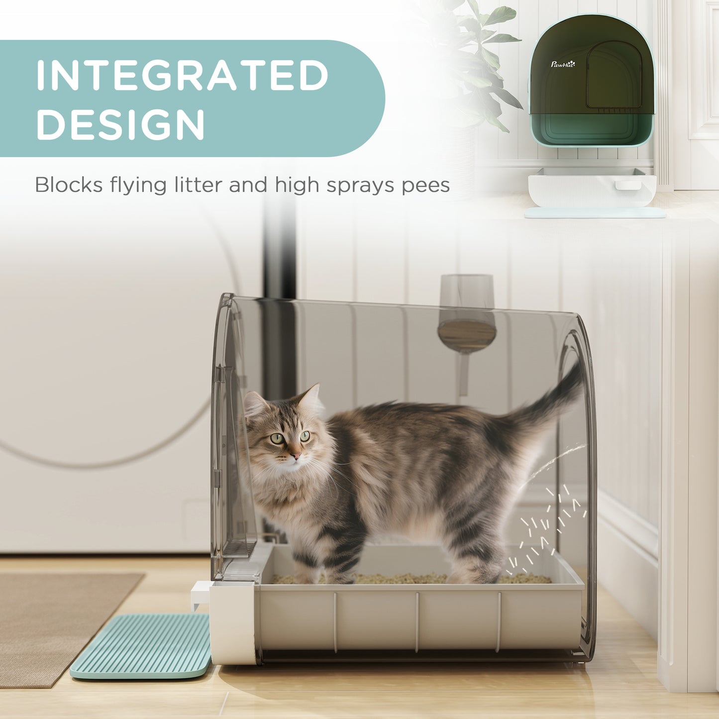 PawHut Hooded Cat Litter Box, Kitten Litter Tray, with Lid, Scoop, Filter, Flap Door