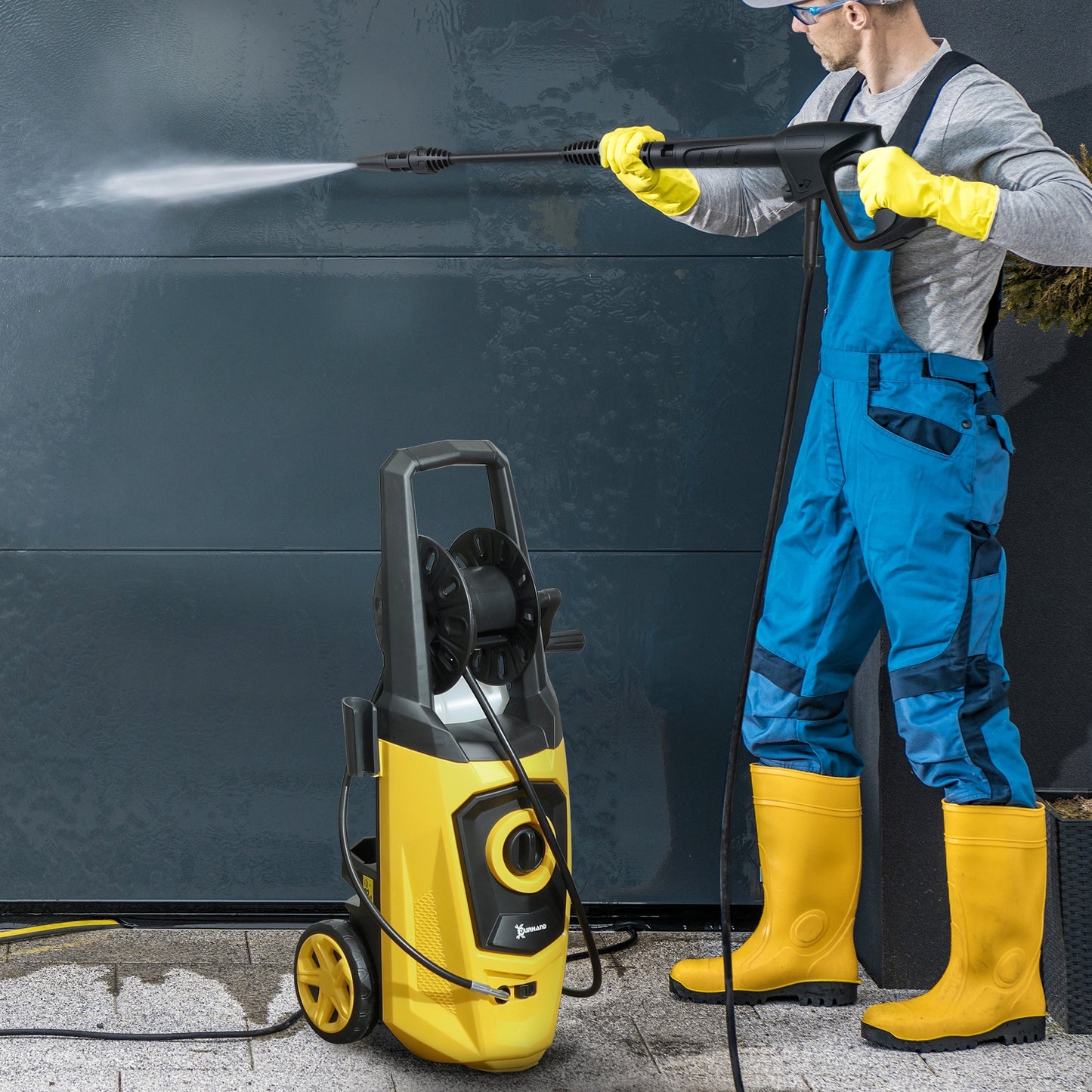 DURHAND 1800W High Pressure Washer, 150 Bar Pressure, 510 L/h Flow, High-Performance Portable Power Washer Jet Wash Cleaner with 6M Hose and Hose Reel for Garden, Car, Furniture, Yellow