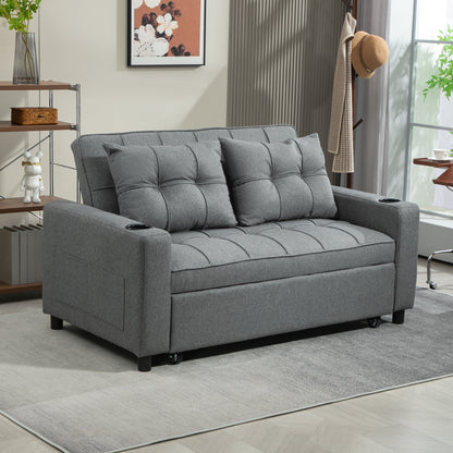 HOMCOM 2 Seater Sofa Bed Pull-Out Sofa Bed for Small Space - Charcoal Grey