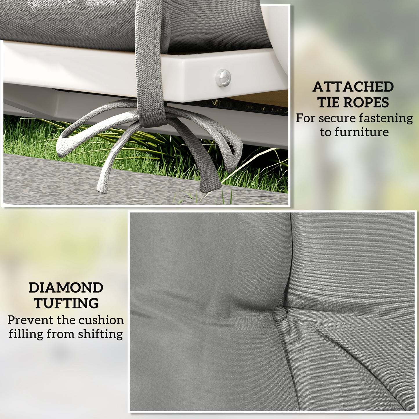 Outsunny 2 Seater Bench Pad, Garden Chair Cushion with Back and Ties for Indoor and Outdoor Use, 98 x 100 cm, Light Grey
