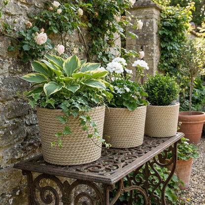 Outsunny Seagrass Planters Set of 3 Plant Pots for Indoor Outdoor Patio Balcony Natural