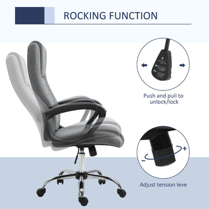 Vinsetto Linen-Look Swivel Office Chair - Dark Grey