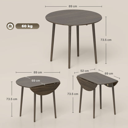 HOMCOM Folding Dining Table for 4, Round Drop Leaf Table, Modern Space Saving Small Kitchen Table with Wood Legs for Dining Room, Grey