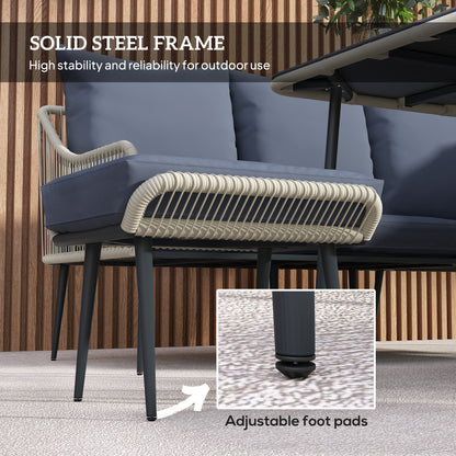 Outsunny Six-Piece Rattan Strong Garden Sofa Set with Removable and Washable Covers - Grey