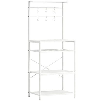 HOMCOM Freestanding Shelving Unit, Industrial Storage Shelf with 6 Hooks and Wine Rack for Living Room, Home Office, White