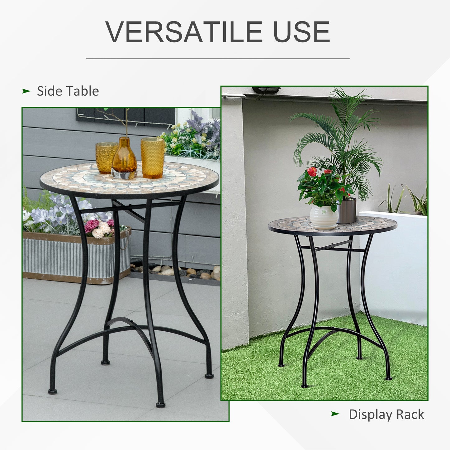 Outsunny Φ60cm Mosaic Outdoor Patio Table - Green