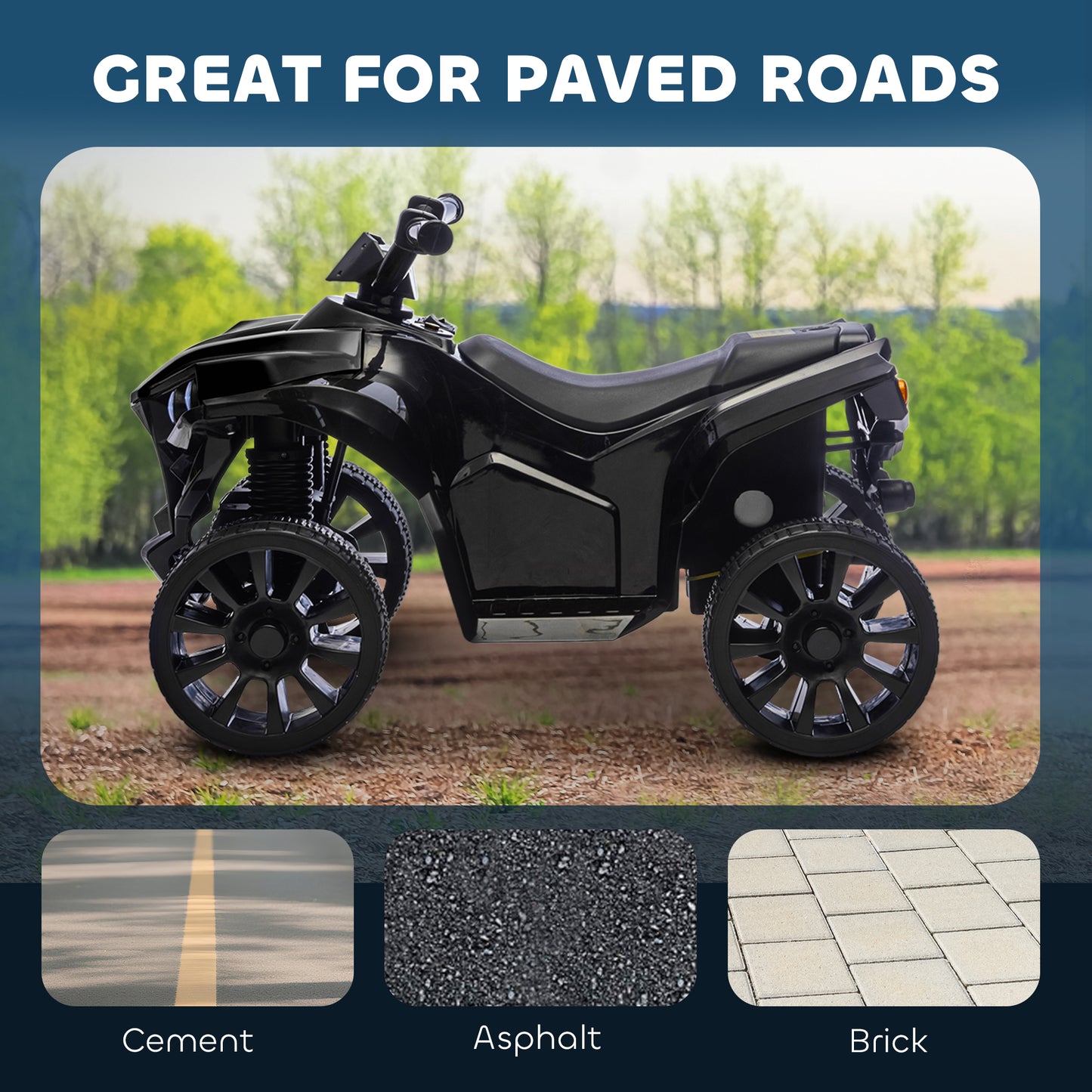 AIYAPLAY 6V Kids ATV, 4 Wheeler Electric Ride on Car with Music and LED Headlights, for Ages 3-6 Years Boys and Girls, Black