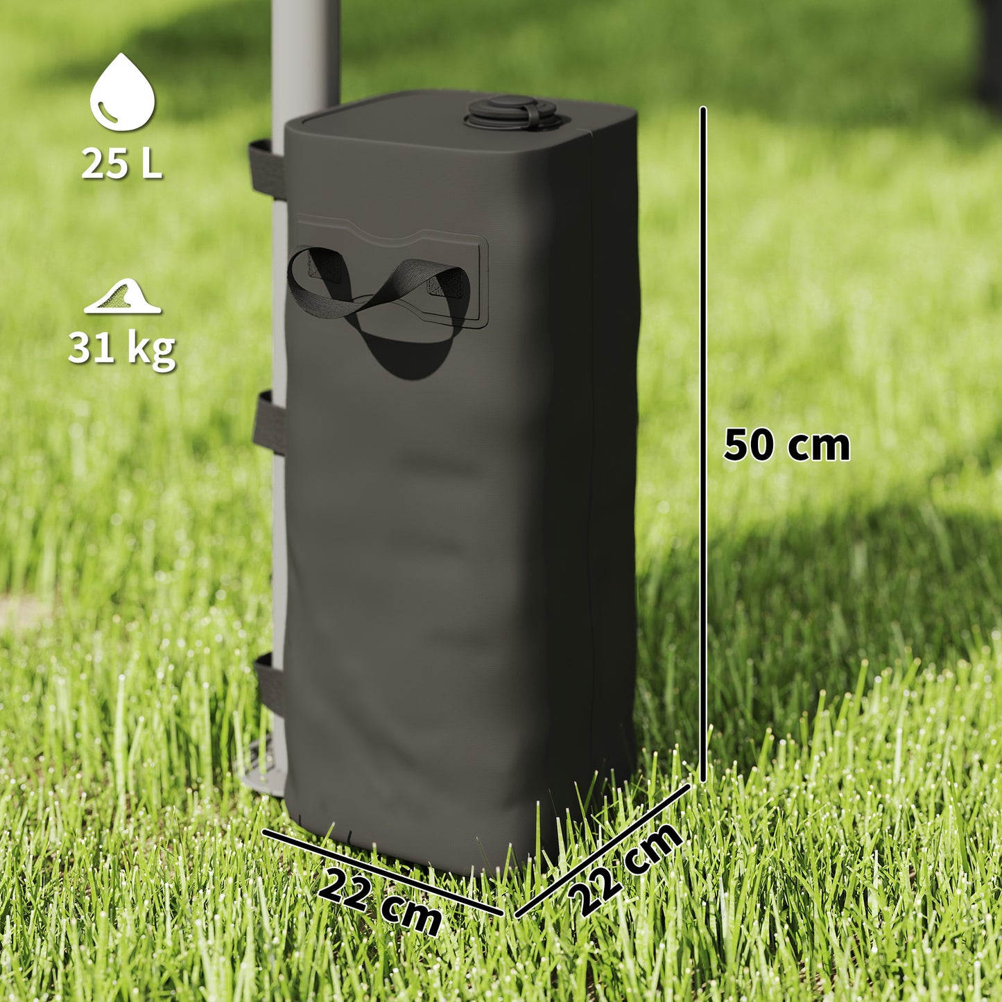 Outsunny Set of 4 Heavy Duty Gazebo Weights Bags, 500D Sand Weights with Carry Handles for Garden Marquee, Parasol, Black