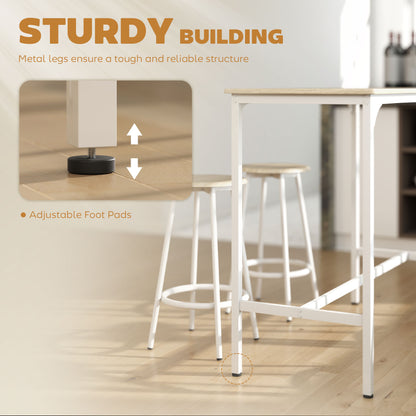 HOMCOM 5 Piece Bar Table Set for 4 with Stools, Metal Frame, Footrest for Kitchen Natural Wood--ChewyGames-ChewyGames
