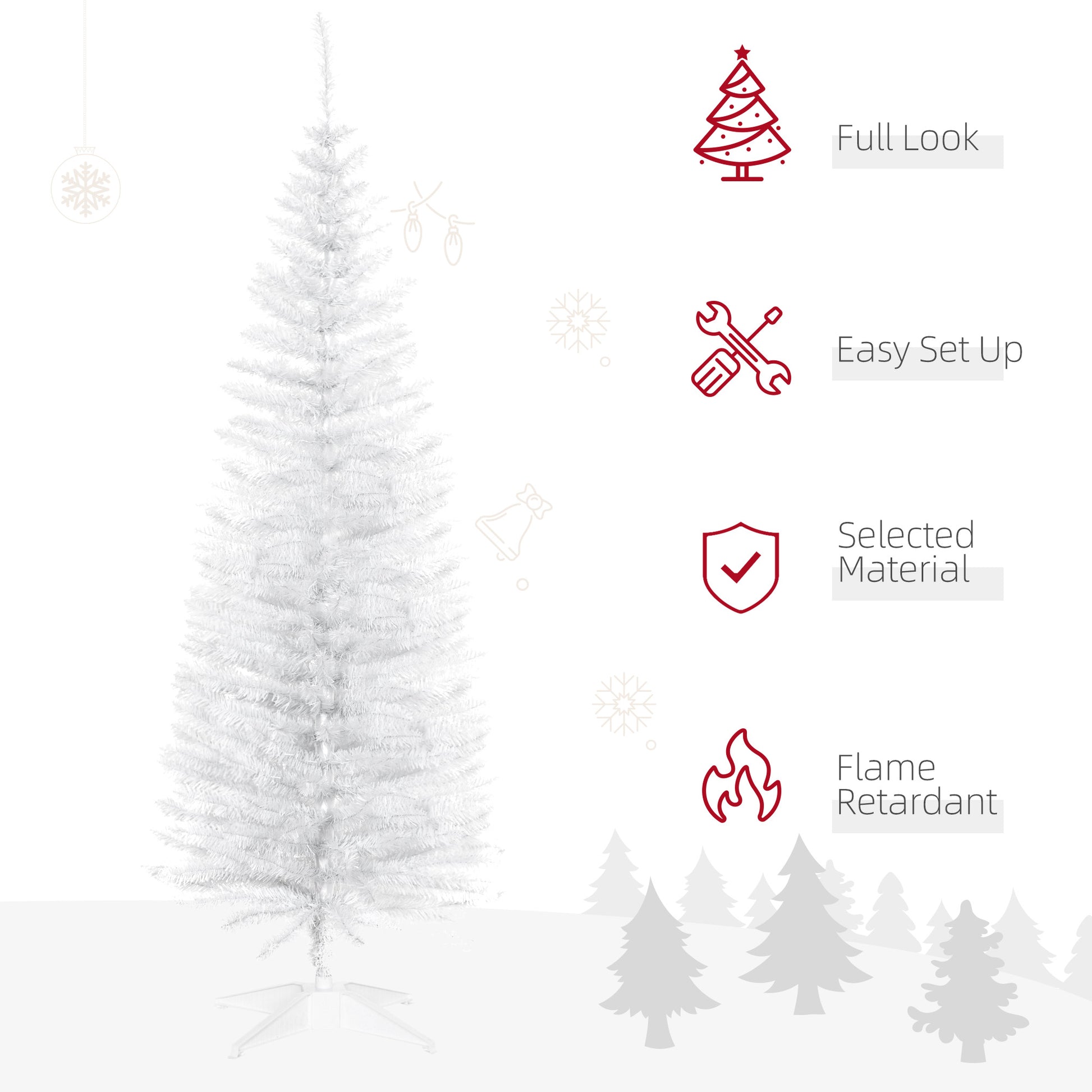 HOMCOM 5ft Unlit Artificial Christmas Tree, Pencil Slim Xmas Tree with Solid Stand and Realistic Branches, White--ChewyGames-ChewyGames