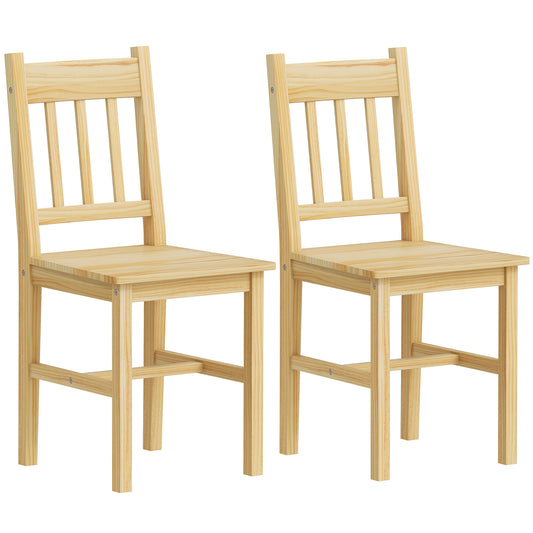 HOMCOM Dining Chairs Set of 2, Kitchen Chair with Slat Back, Pine Wood Structure for Living Room and Dining Room, Natural