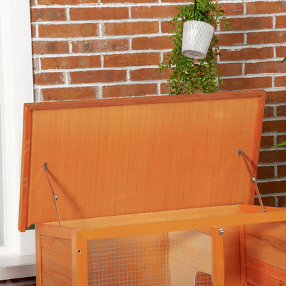 PawHut Two-Tier Rabbit Hutch, Wooden Outdoor Pet Cage, with Opening Top