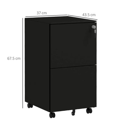Vinsetto 2-Drawer Filing Cabinet with Lock and 5 Wheels, Steel Mobile File Cabinet, for A4, Legal and Letter Size, Pre-Assembled Body, Black