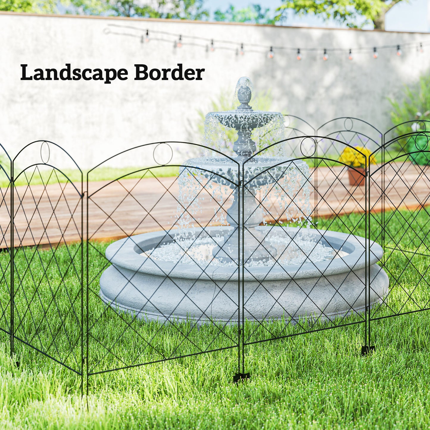 Outsunny Steel Decorative Outdoor Picket Fence Panels Set of 4, Black