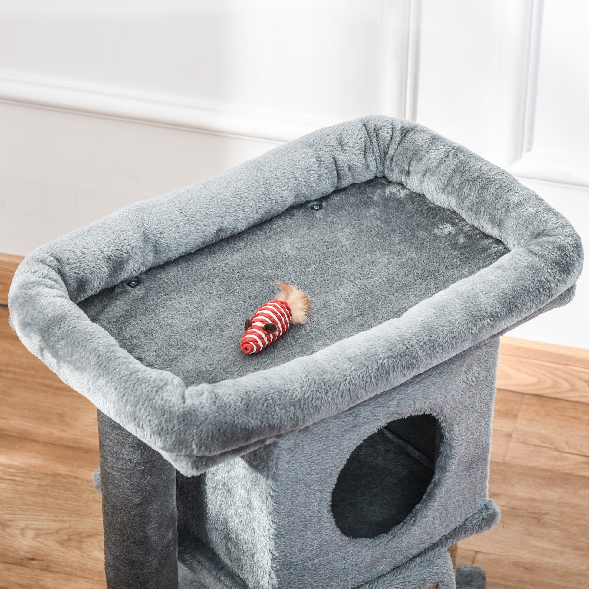 PawHut Cat Tree Tower for Indoor Cats Cat Scratching Post Climbing Activity Centre w/Jute Scratching Pad, Toy Ball, Cat House - Grey--ChewyGames-ChewyGames