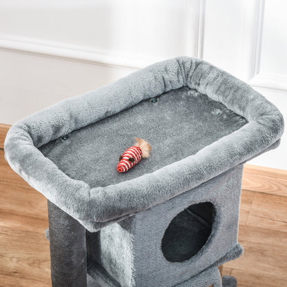 PawHut Cat Tree Tower for Indoor Cats Cat Scratching Post Climbing Activity Centre w/Jute Scratching Pad, Toy Ball, Cat House - Grey--ChewyGames-ChewyGames