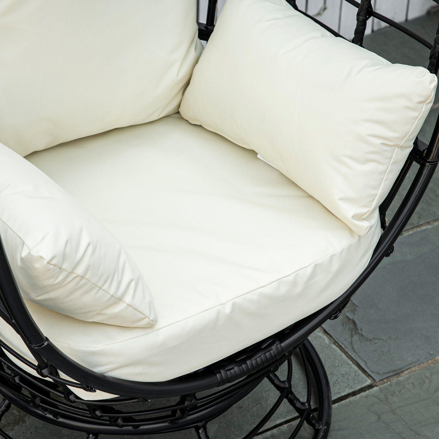 Outsunny 360° Swivel Egg Chair, Garden Rattan Swivel Chair with Thickened Cushion and Pillow, 150 KG Capacity for Indoor Outdoor, Balcony, Patio, Black
