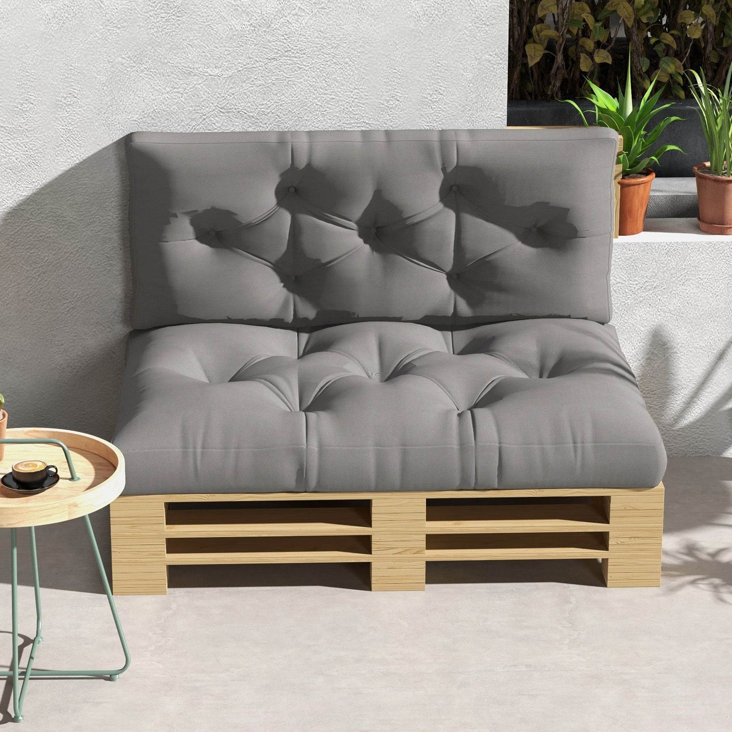Outsunny Seat and Back Padded Pallet Cushion Set - Light Grey