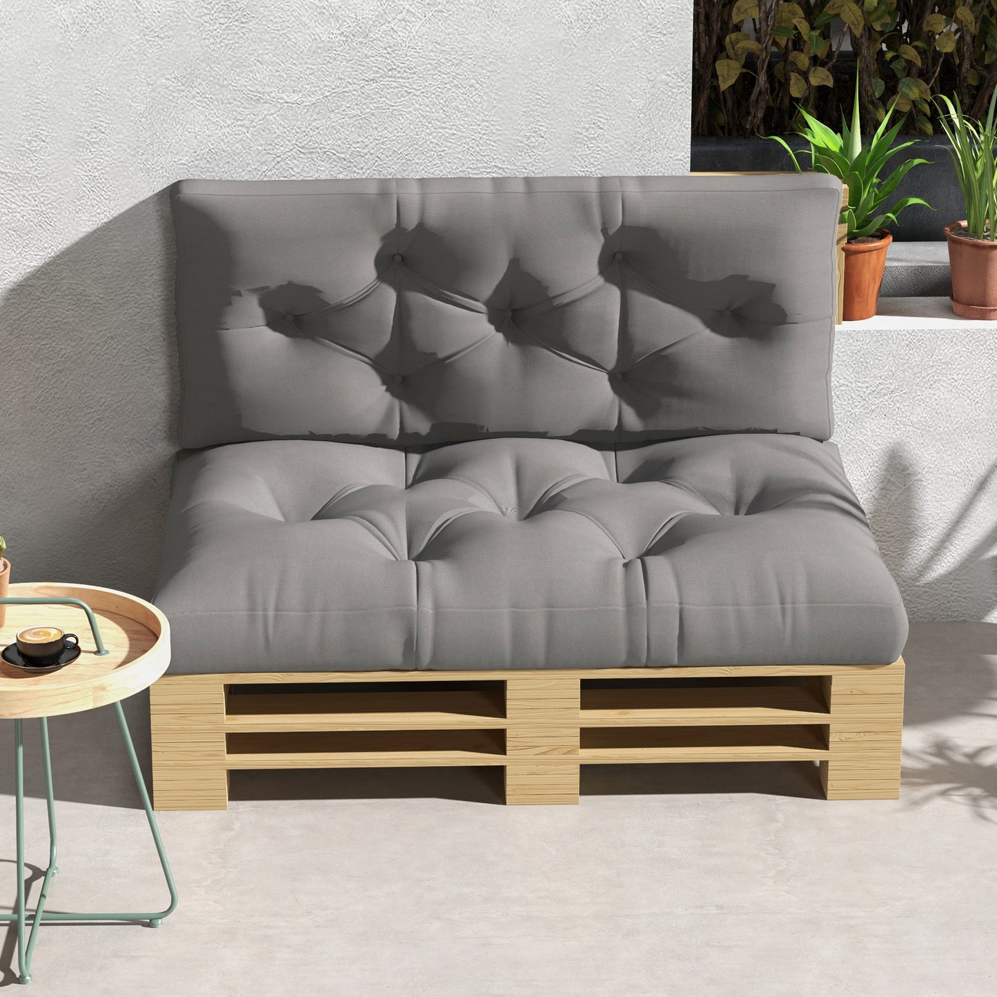 Outsunny Seat and Back Padded Pallet Cushion Set - Light Grey