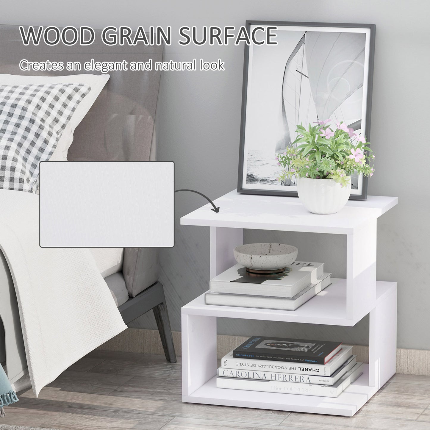 HOMCOM Side Table, Square Coffee Table, Modern End Table with 2 Tier Storage Shelves for Living Room, Bedroom, White