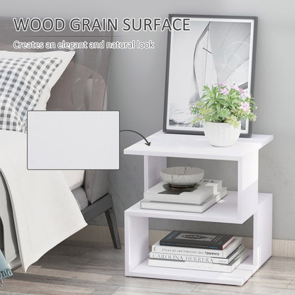 HOMCOM Side Table, Square Coffee Table, Modern End Table with 2 Tier Storage Shelves for Living Room, Bedroom, White