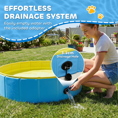 PawHut Foldable Dog Pool for Puppies and Ducks Dog Paddling Pool Bath Tub, Blue, 100 x 30 cm