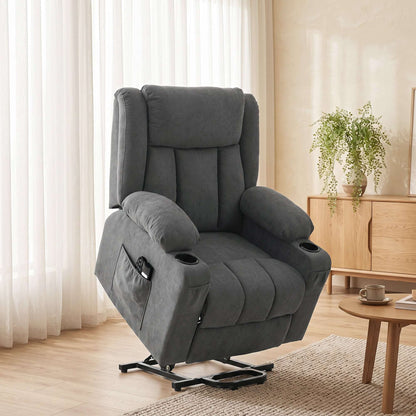 HOMCOM Dual Motor Recliner Chair, 55° Electric Lift Chair for Elderly, Recliner Armchair with Massage and Heat, Dark Grey