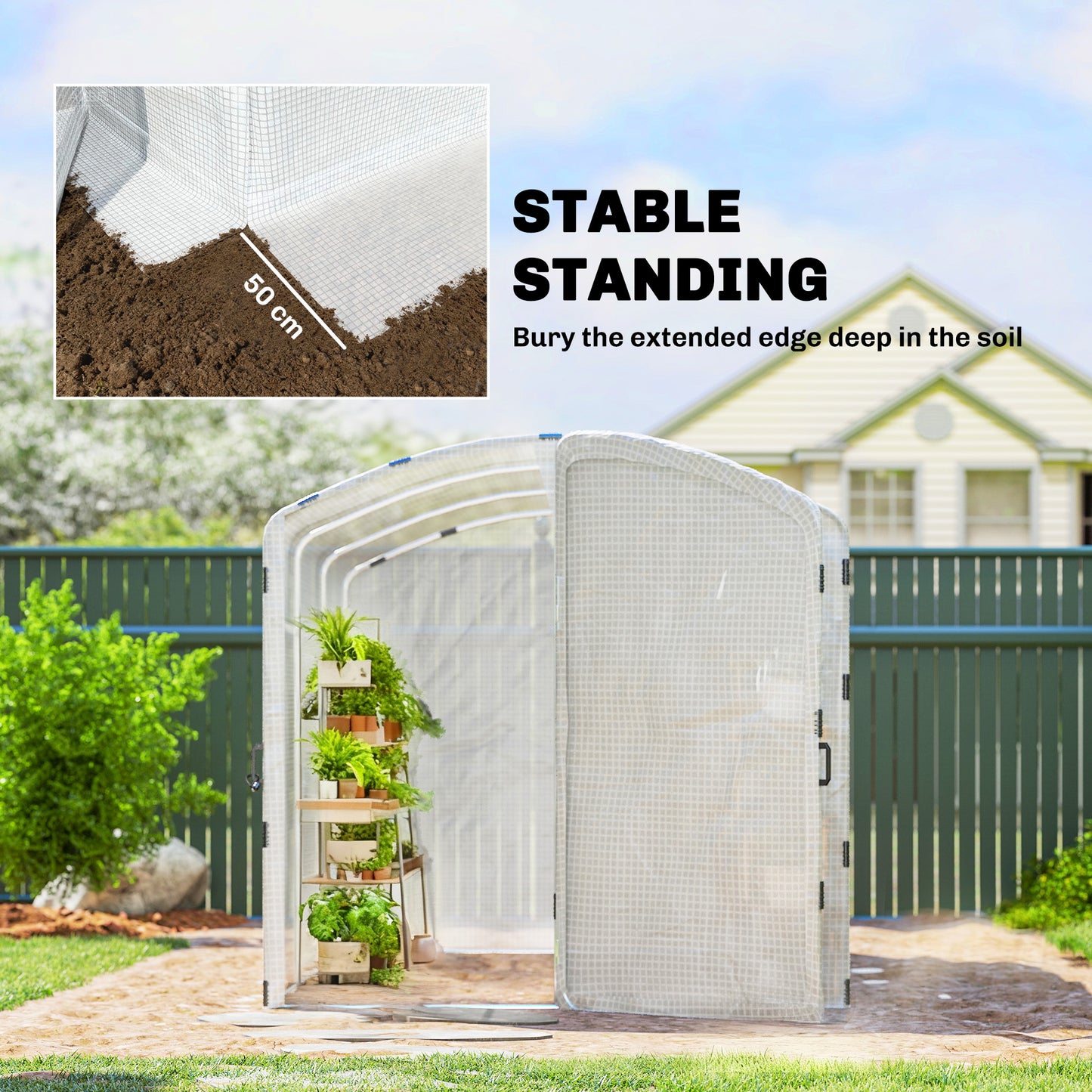 Outsunny Polytunnel Greenhouse Walk-in Grow House with UV-resistant PE Cover, Door and Galvanised Steel Frame, 3 x 2 x 2m, White