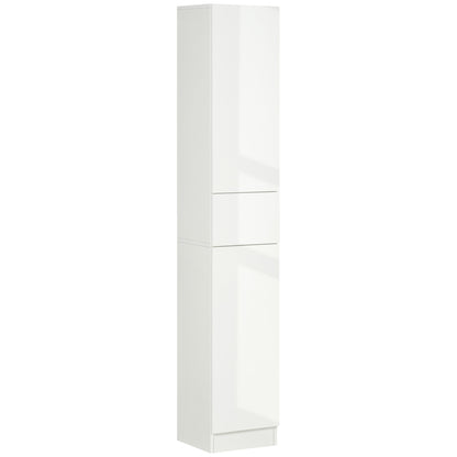 kleankin Luxury Tall Bathroom Cabinet with High Gloss Panel, Sleek White Bathroom Cabinet with Push-to-Open Door, White