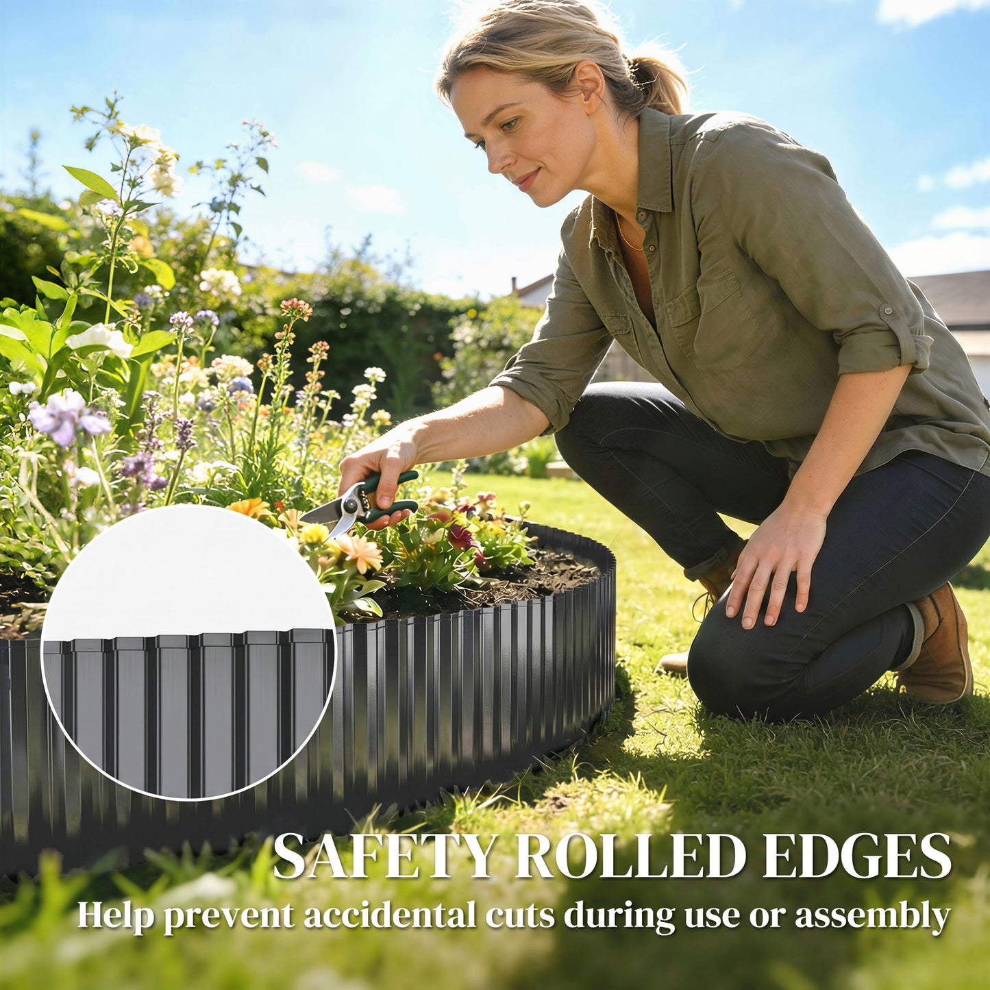 Outsunny Metal Garden Edging Border, 8 in x 21.3 ft Corrugated Heavy Duty Galvanised Steel Lawn Edging, Dark Grey--ChewyGames-ChewyGames