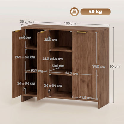 HOMCOM Sideboard Cabinet, Modern Storage Cabinet with 3 Doors and Adjustable Shelves for Living Room, Dining Room, Brown